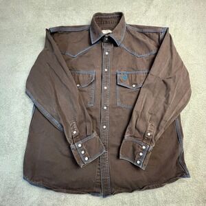 Western Welder Outfitting Pearl Snap Shirt Mens XXL Brown Blue Stitching
